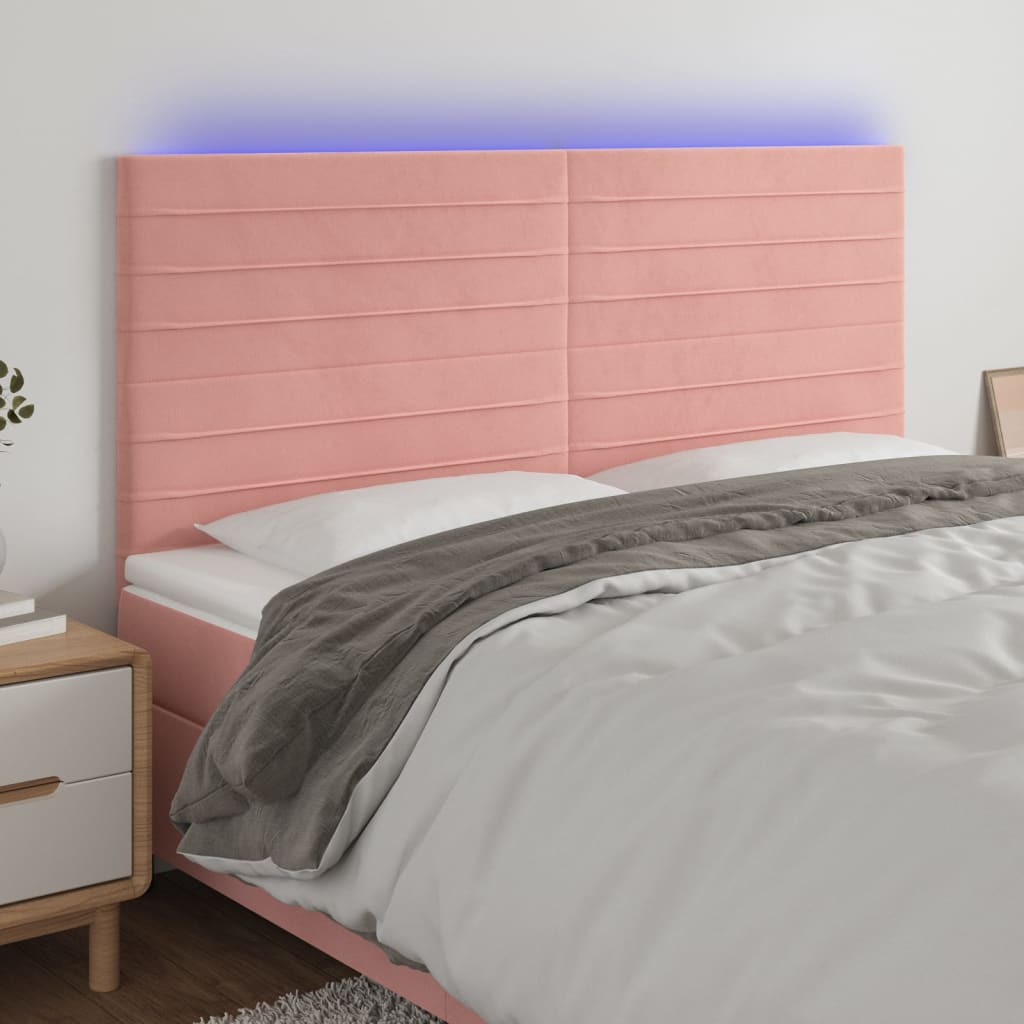 sengegavl med LED-lys 160x5x118/128 cm fløjl lyserød