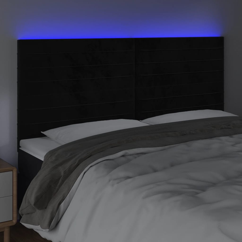 sengegavl med LED-lys 180x5x118/128 cm fløjl sort
