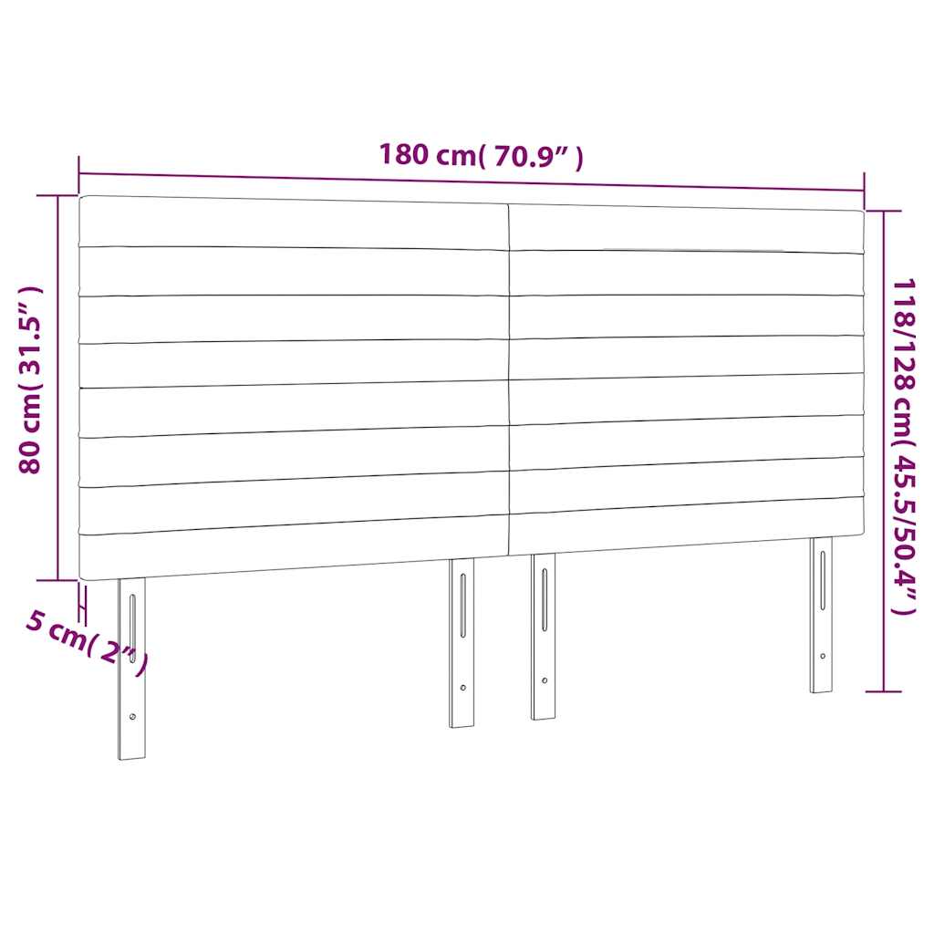 sengegavl med LED-lys 180x5x118/128 cm fløjl mørkeblå