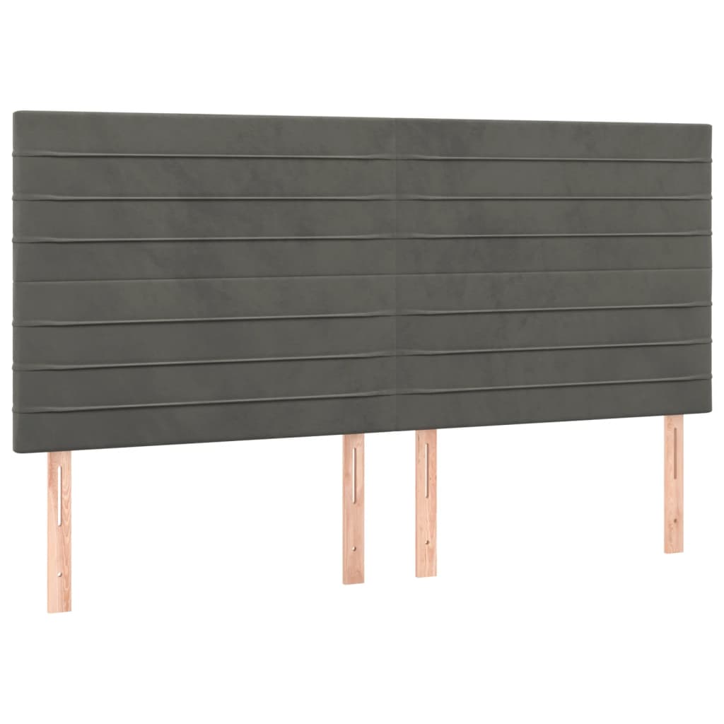 sengegavl med LED-lys 200x5x118/128 cm fløjl mørkegrå