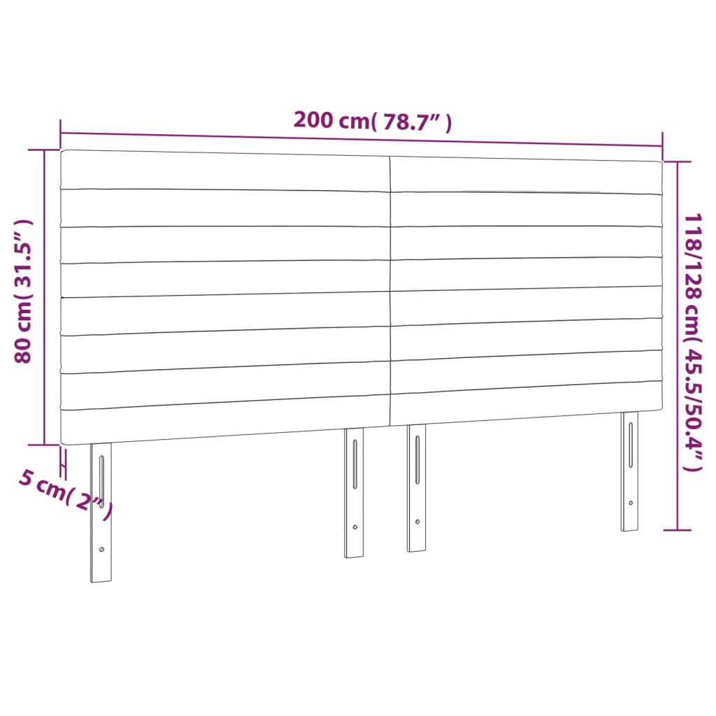 sengegavl med LED-lys 200x5x118/128 cm fløjl mørkegrå