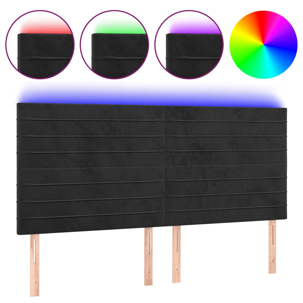 sengegavl med LED-lys 200x5x118/128 cm fløjl sort