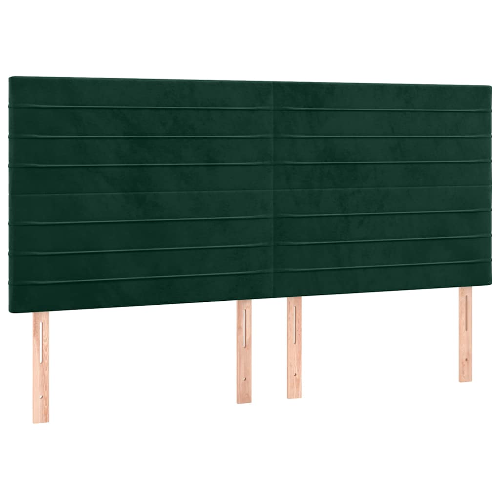 sengegavl med LED-lys 200x5x118/128 cm fløjl mørkegrøn