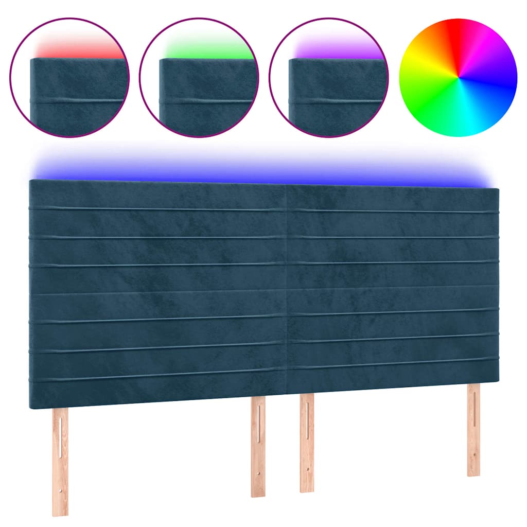 sengegavl med LED-lys 200x5x118/128 cm fløjl mørkeblå