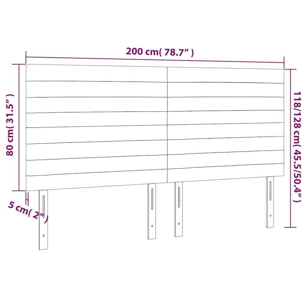 sengegavl med LED-lys 200x5x118/128 cm fløjl mørkeblå