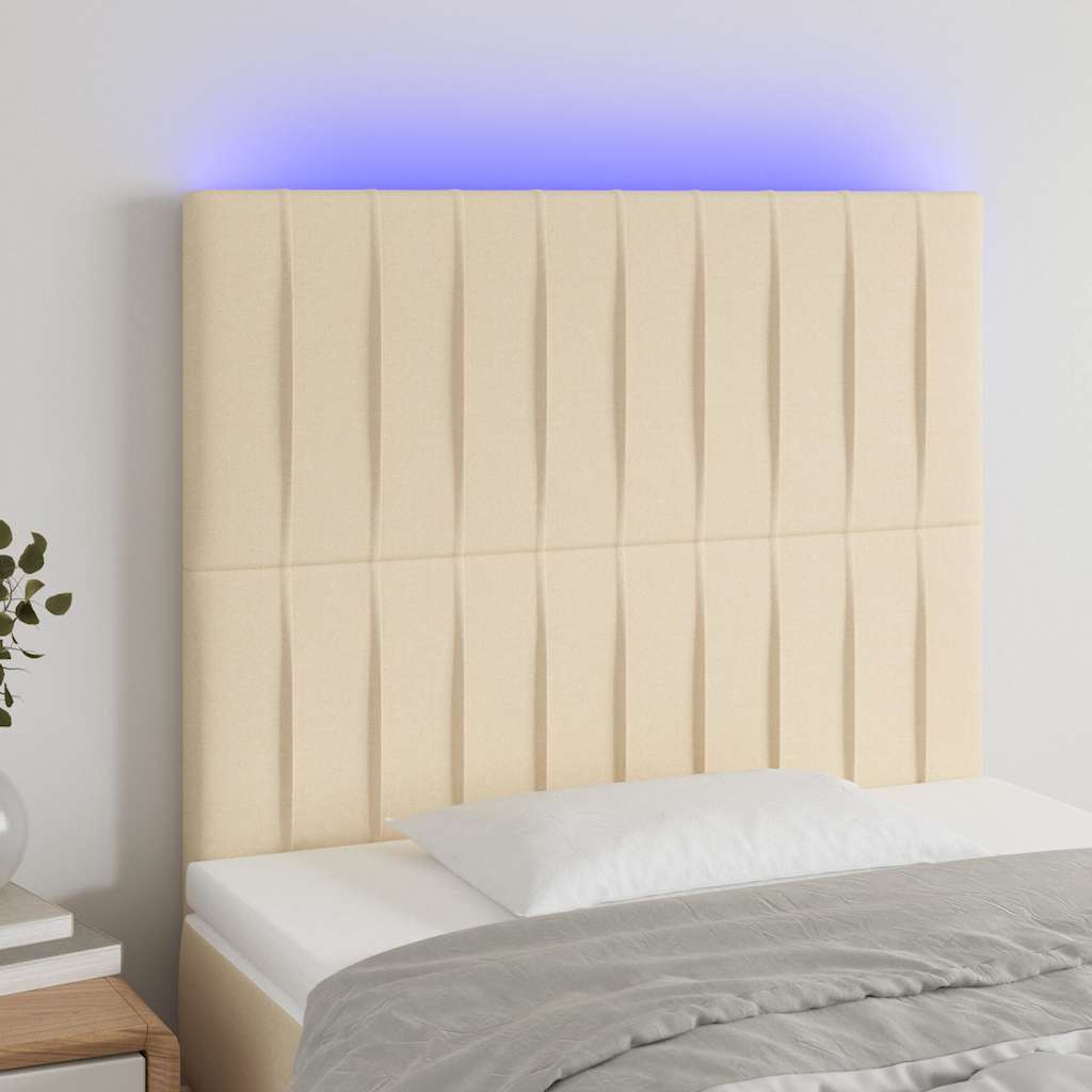 sengegavl med LED-lys 80x5x118/128 cm stof cremefarvet