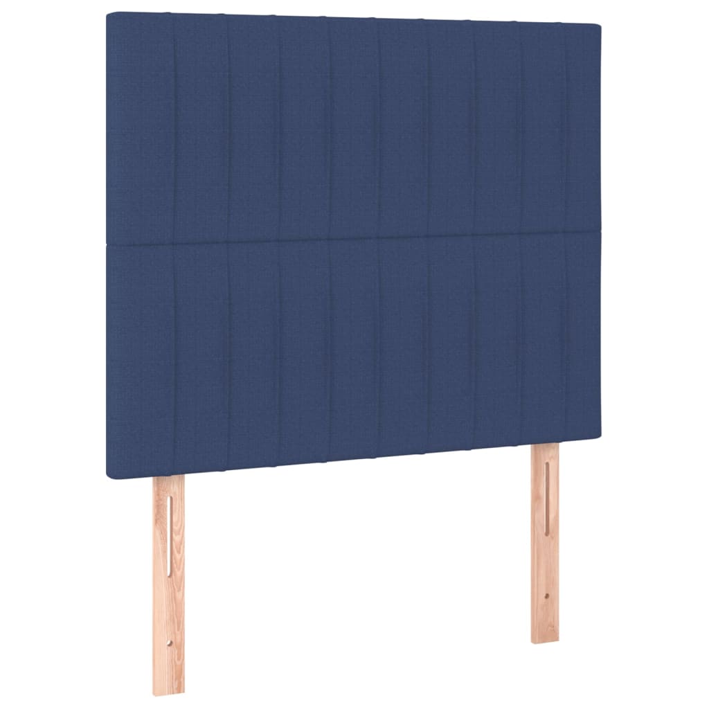 sengegavl med LED-lys 80x5x118/128 cm stof blå