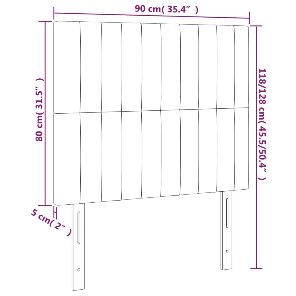sengegavl med LED-lys 90x5x118/128 cm stof mørkebrun