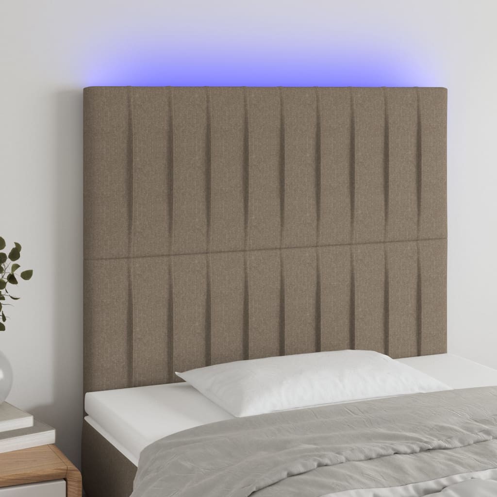 sengegavl med LED-lys 90x5x118/128 cm stof gråbrun