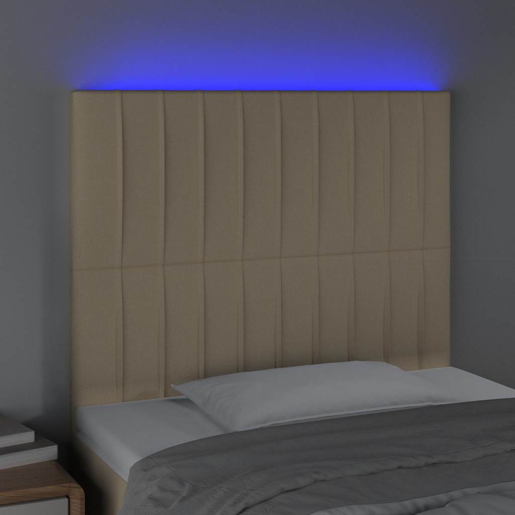 sengegavl med LED-lys 90x5x118/128 cm stof cremefarvet