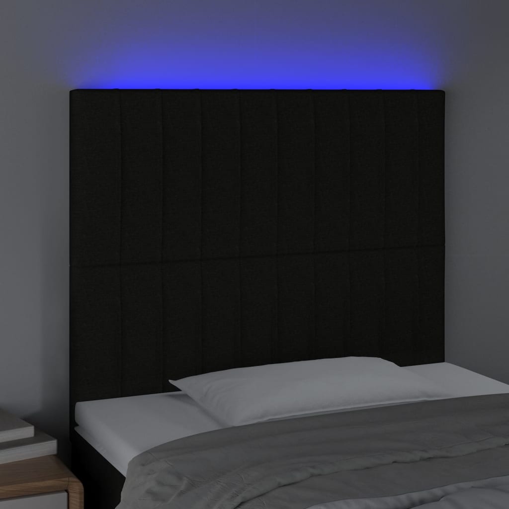 sengegavl med LED-lys 100x5x118/128 cm stof sort