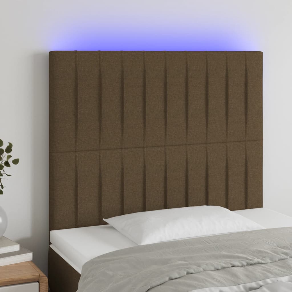 sengegavl med LED-lys 100x5x118/128 cm stof mørkebrun