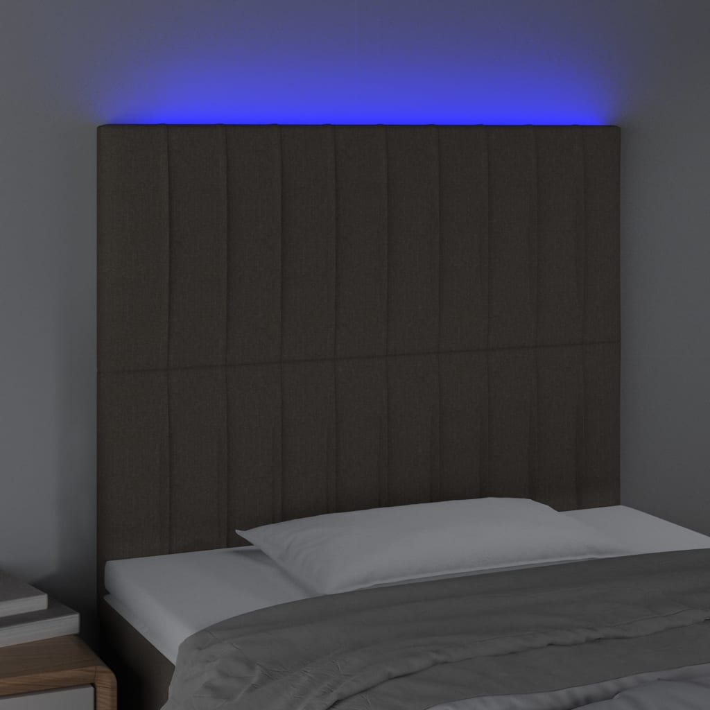 sengegavl med LED-lys 100x5x118/128 cm stof gråbrun