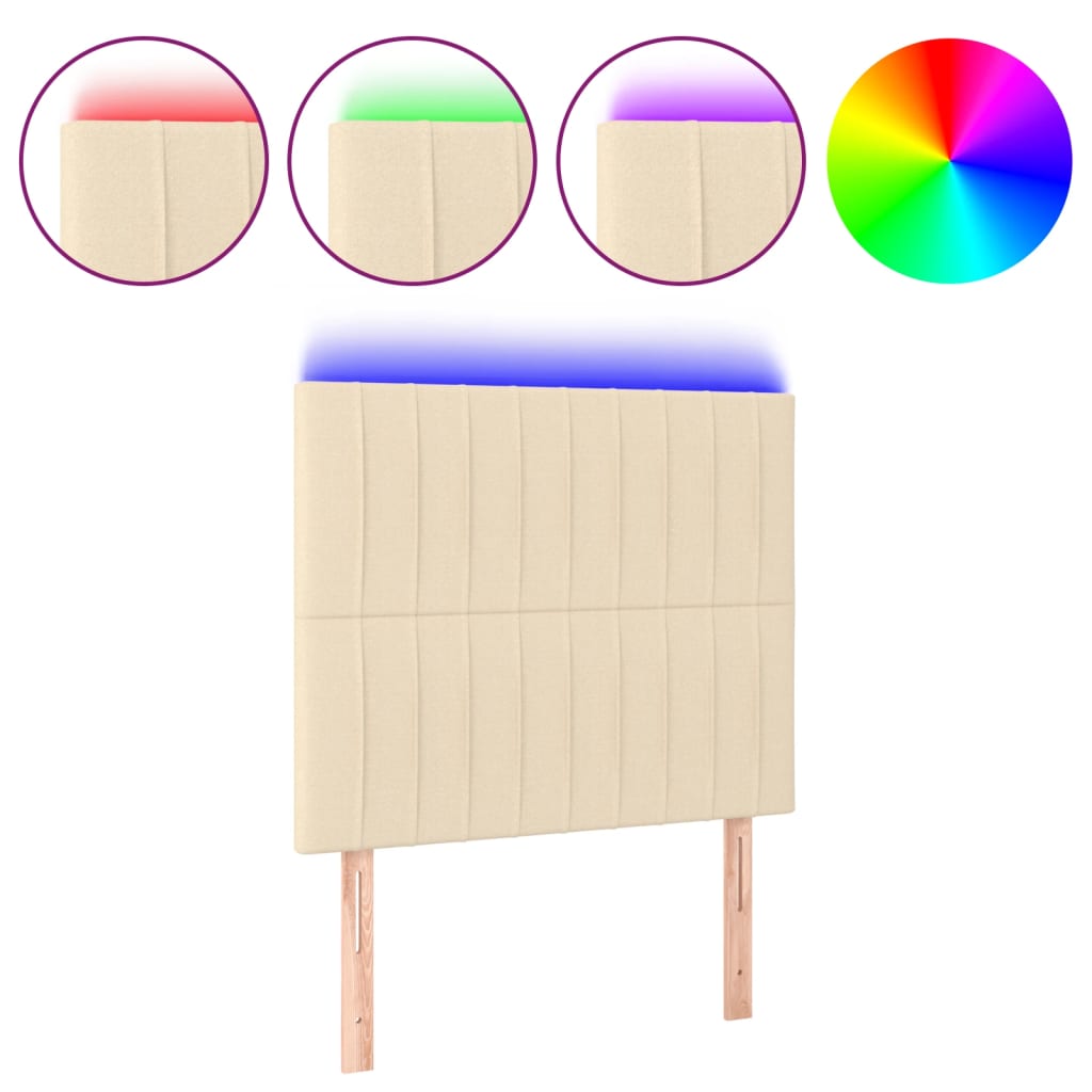 sengegavl med LED-lys 100x5x118/128 cm stof cremefarvet