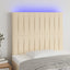 sengegavl med LED-lys 100x5x118/128 cm stof cremefarvet