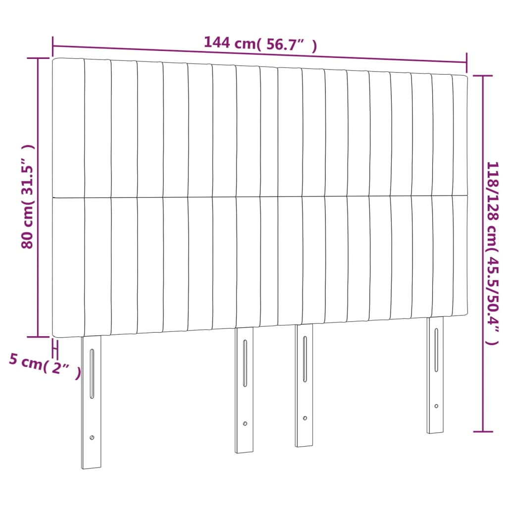 sengegavl med LED-lys 144x5x118/128 cm stof sort