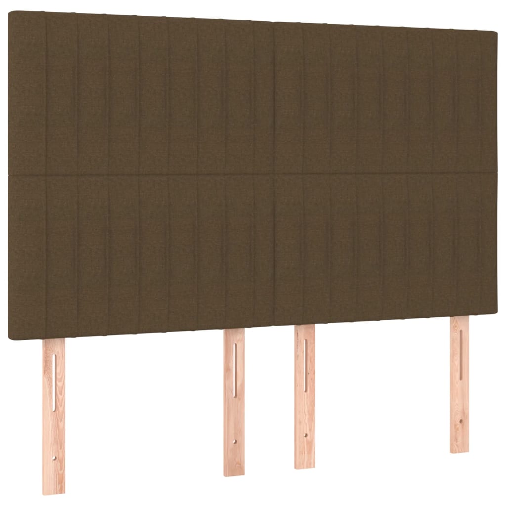 sengegavl med LED-lys 144x5x118/128 cm stof mørkebrun