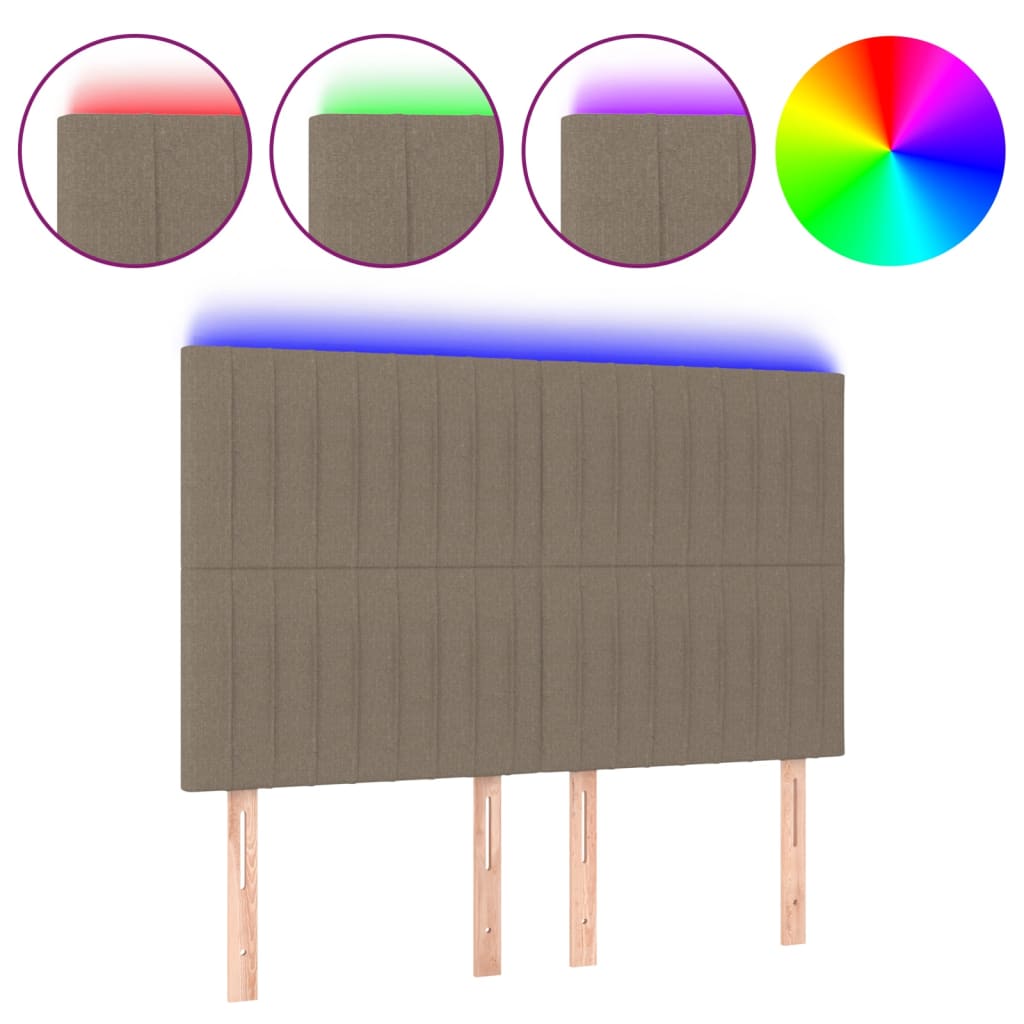 sengegavl med LED-lys 144x5x118/128 cm stof gråbrun