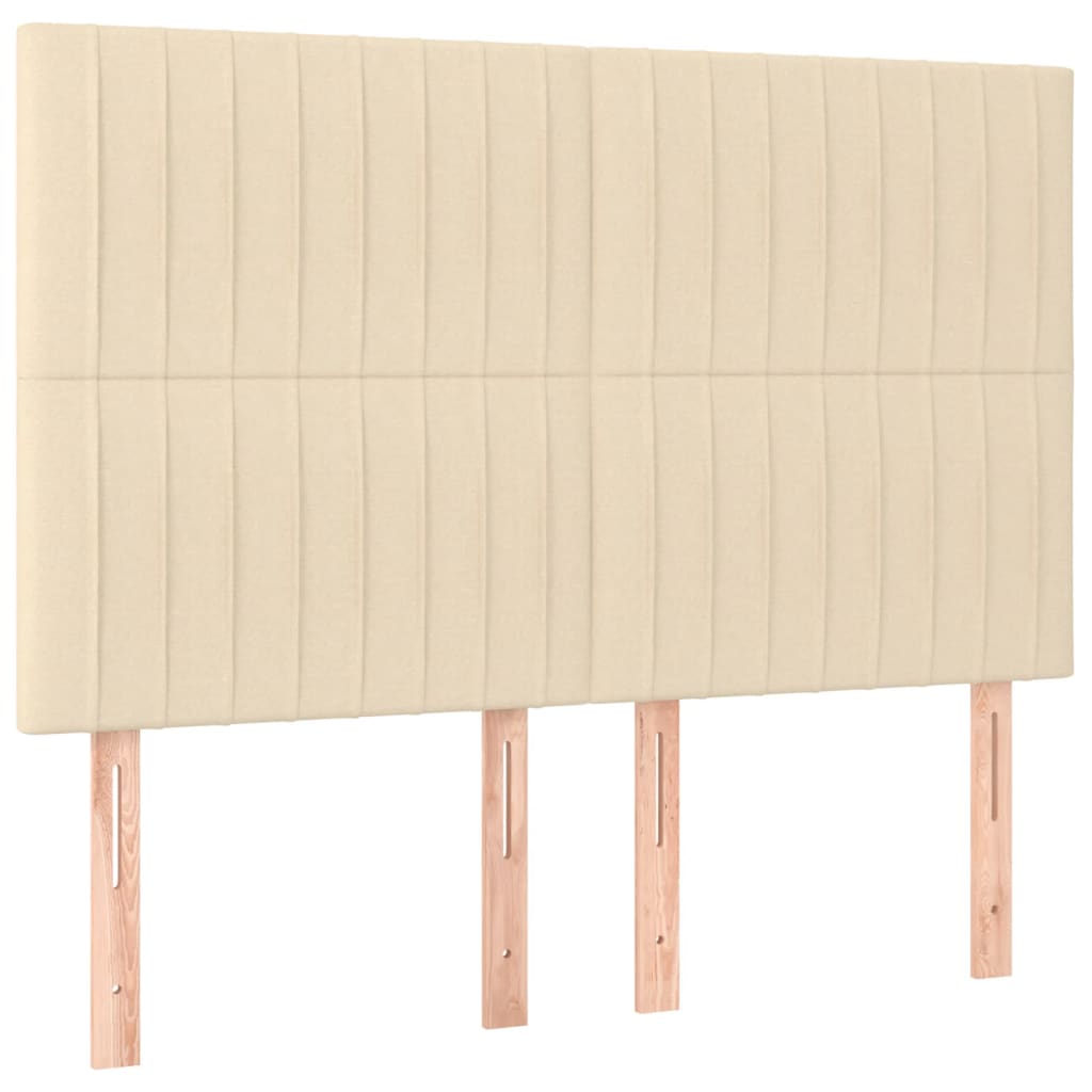 sengegavl med LED-lys 144x5x118/128 cm stof cremefarvet