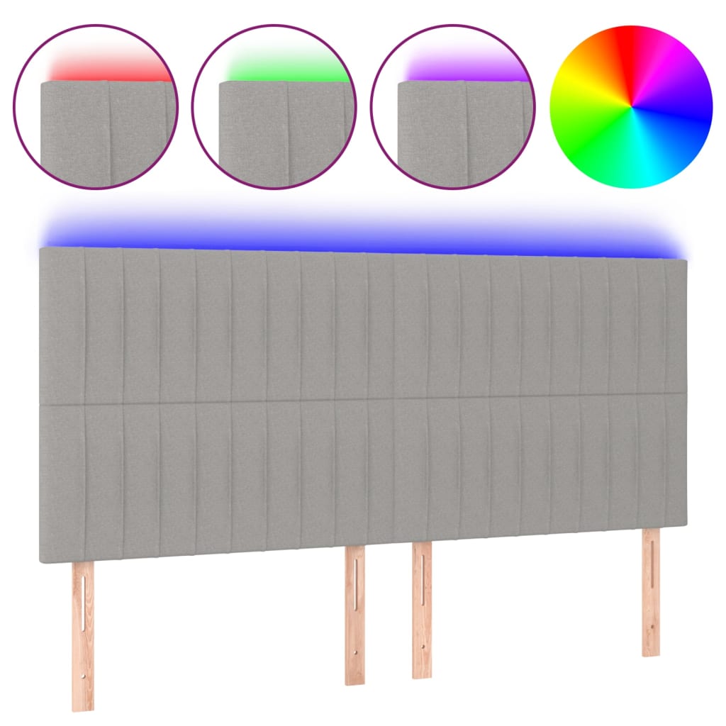 sengegavl med LED-lys 160x5x118/128 cm stof lysegrå