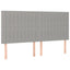 sengegavl med LED-lys 160x5x118/128 cm stof lysegrå