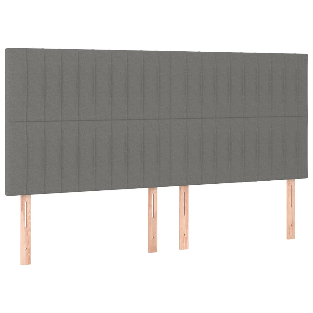 sengegavl med LED-lys 180x5x118/128 cm stof mørkegrå