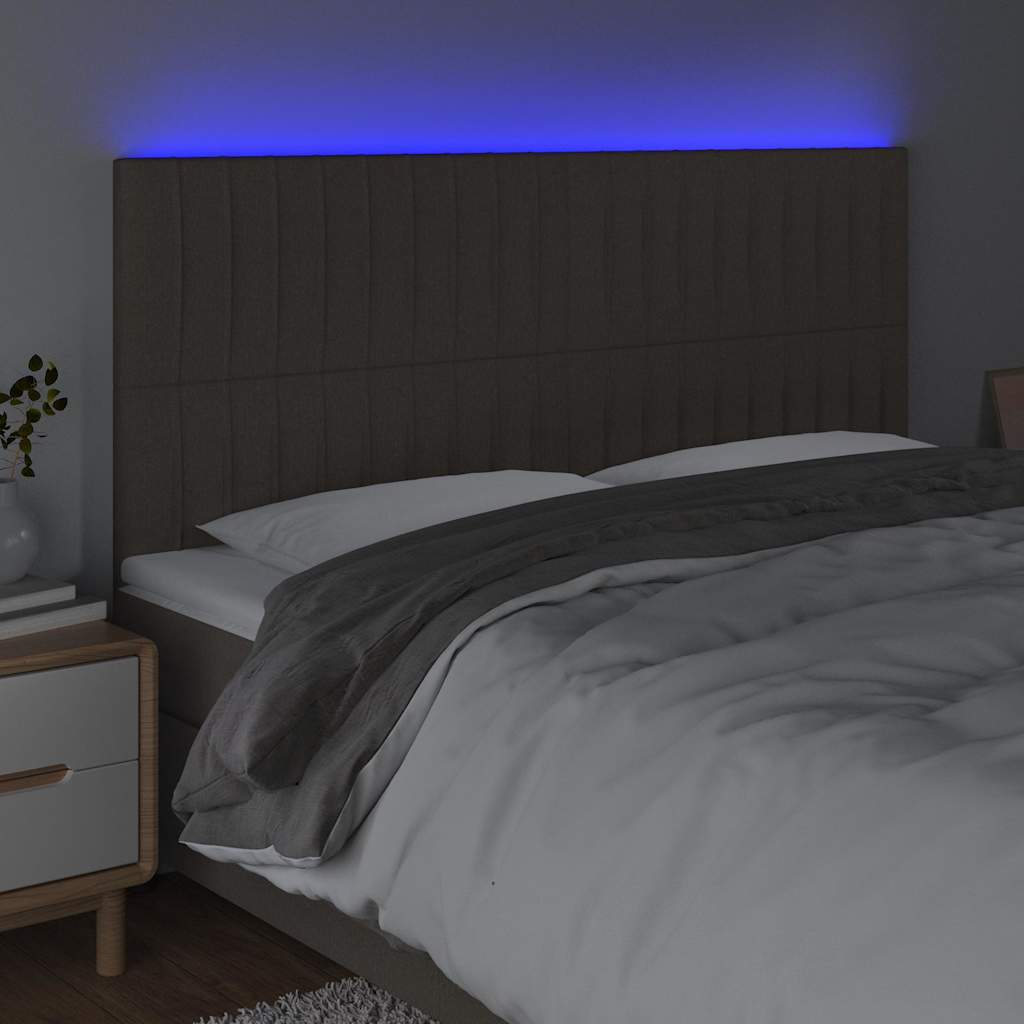 sengegavl med LED-lys 180x5x118/128 cm stof gråbrun