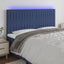 sengegavl med LED-lys 180x5x118/128 cm stof blå