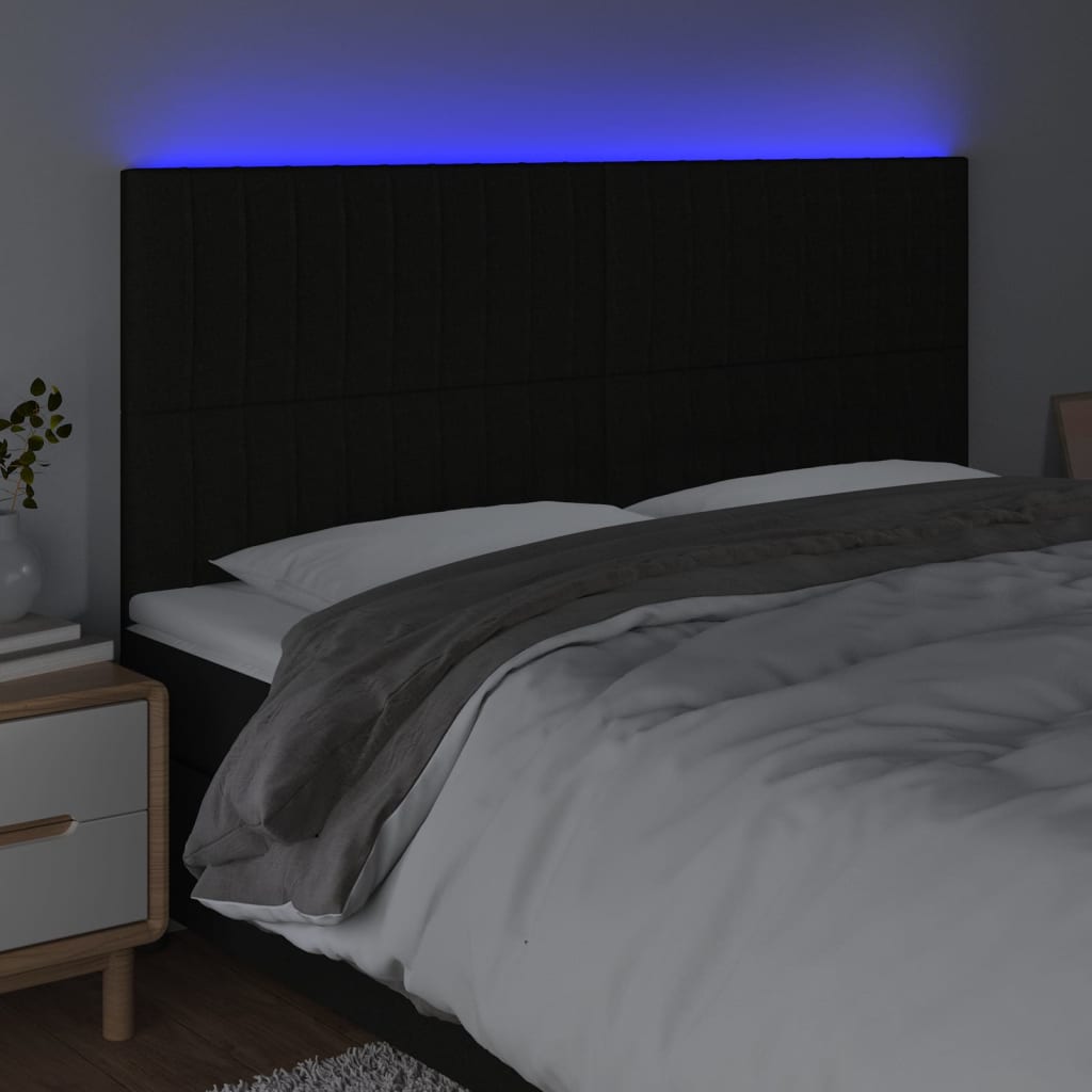 sengegavl med LED-lys 200x5x118/128 cm stof sort