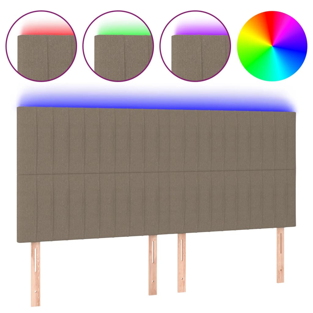 sengegavl med LED-lys 200x5x118/128 cm stof gråbrun