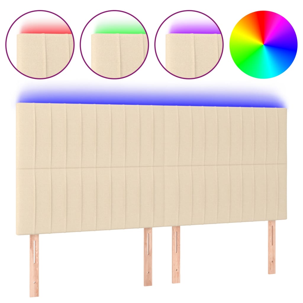sengegavl med LED-lys 200x5x118/128 cm stof Cremefarvet