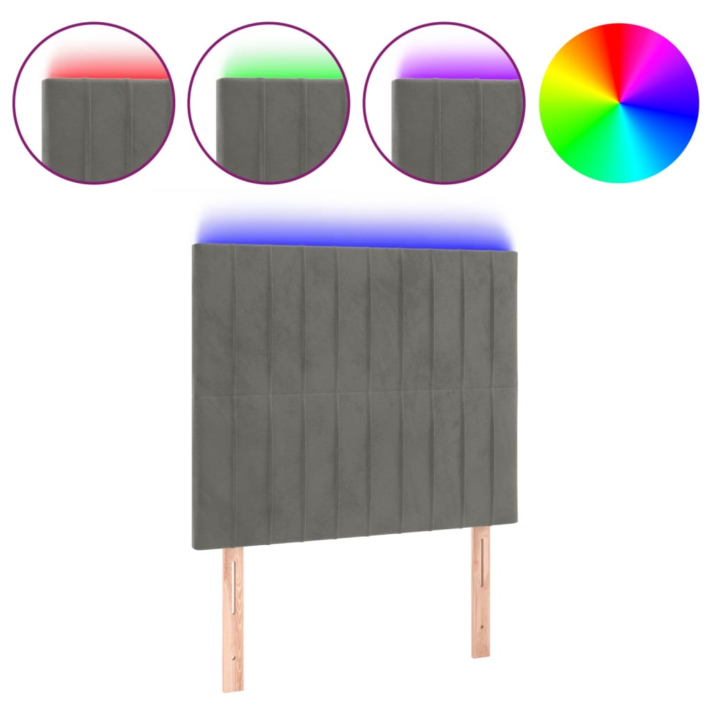 sengegavl med LED-lys 80x5x118/128 cm fløjl lysegrå
