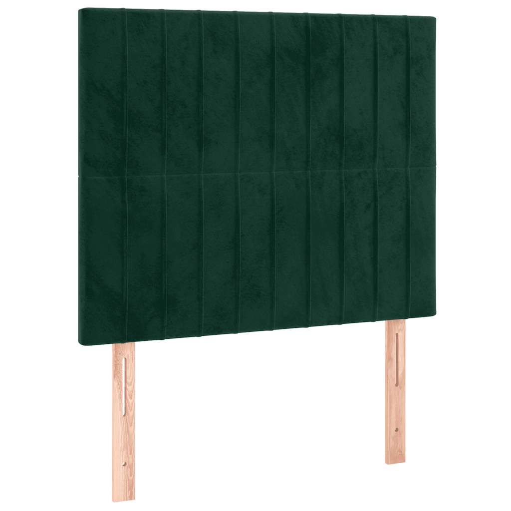 sengegavl med LED-lys 80x5x118/128 cm fløjl mørkegrøn