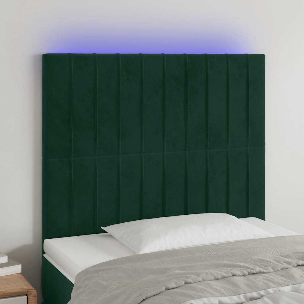 sengegavl med LED-lys 80x5x118/128 cm fløjl mørkegrøn