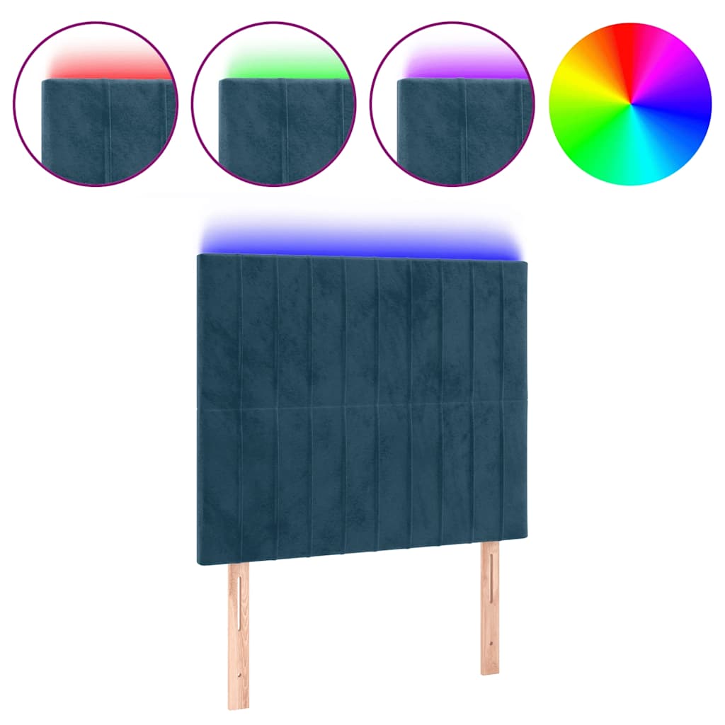 sengegavl med LED-lys 80x5x118/128 cm fløjl mørkeblå