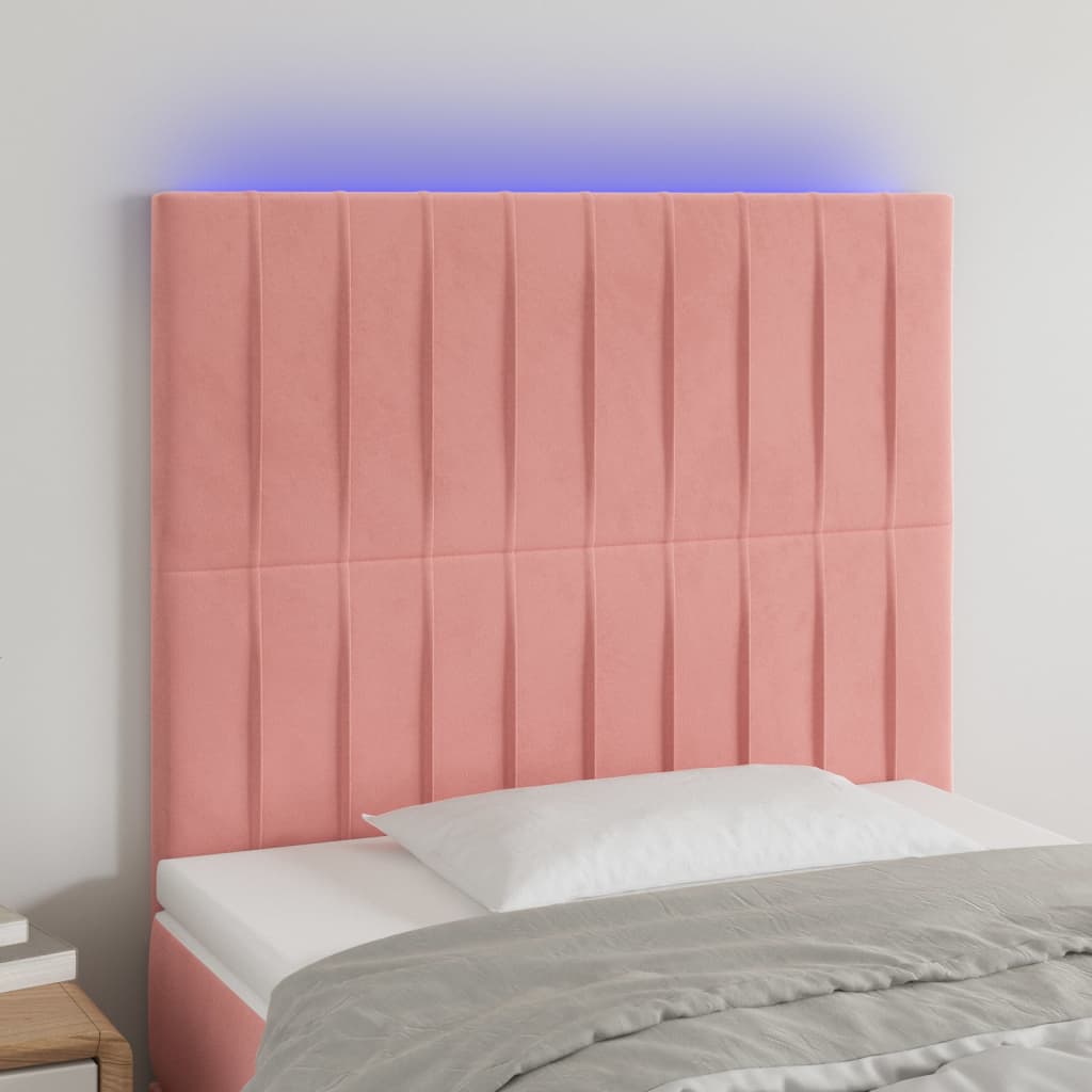 sengegavl med LED-lys 80x5x118/128 cm fløjl lyserød