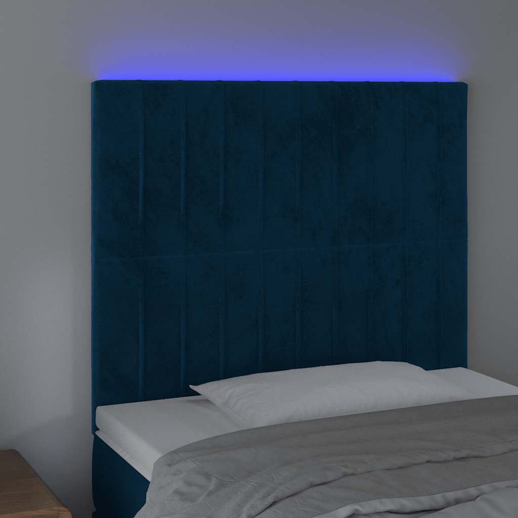 sengegavl med LED-lys 90x5x118/128 cm fløjl mørkeblå
