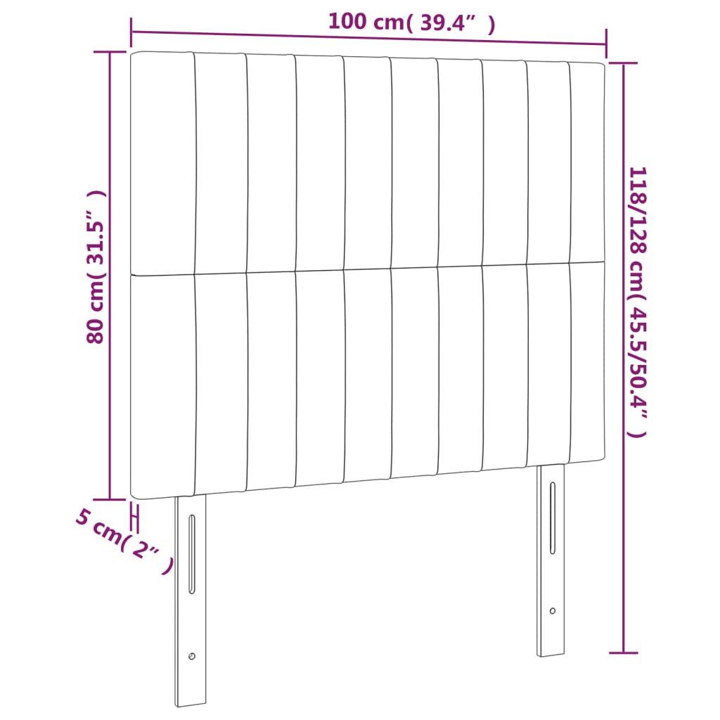 sengegavl med LED-lys 100x5x118/128 cm fløjl lysegrå