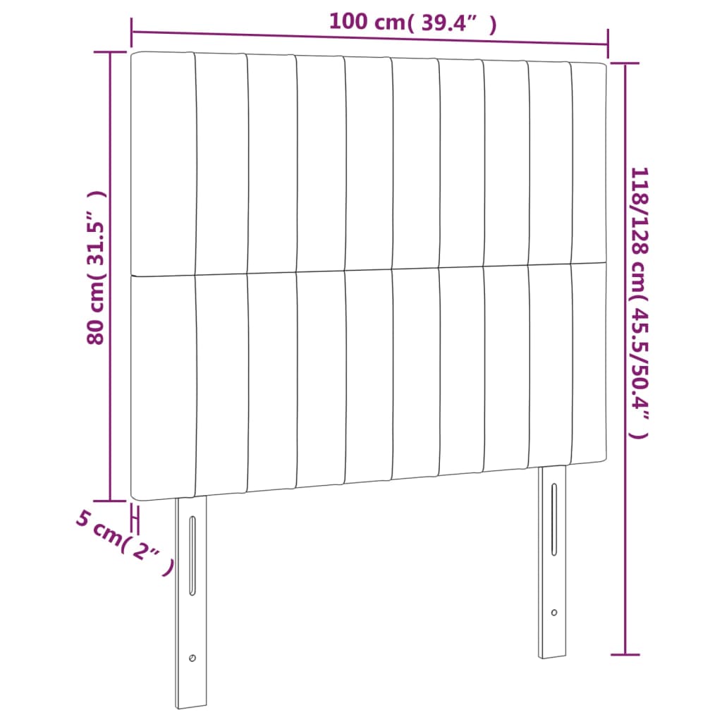 sengegavl med LED-lys 100x5x118/128 cm fløjl mørkegrå
