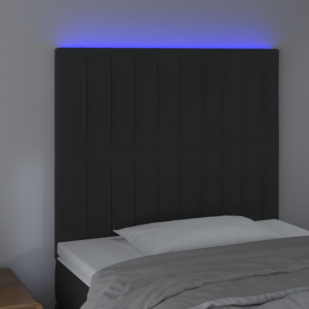 sengegavl med LED-lys 100x5x118/128 cm fløjl sort