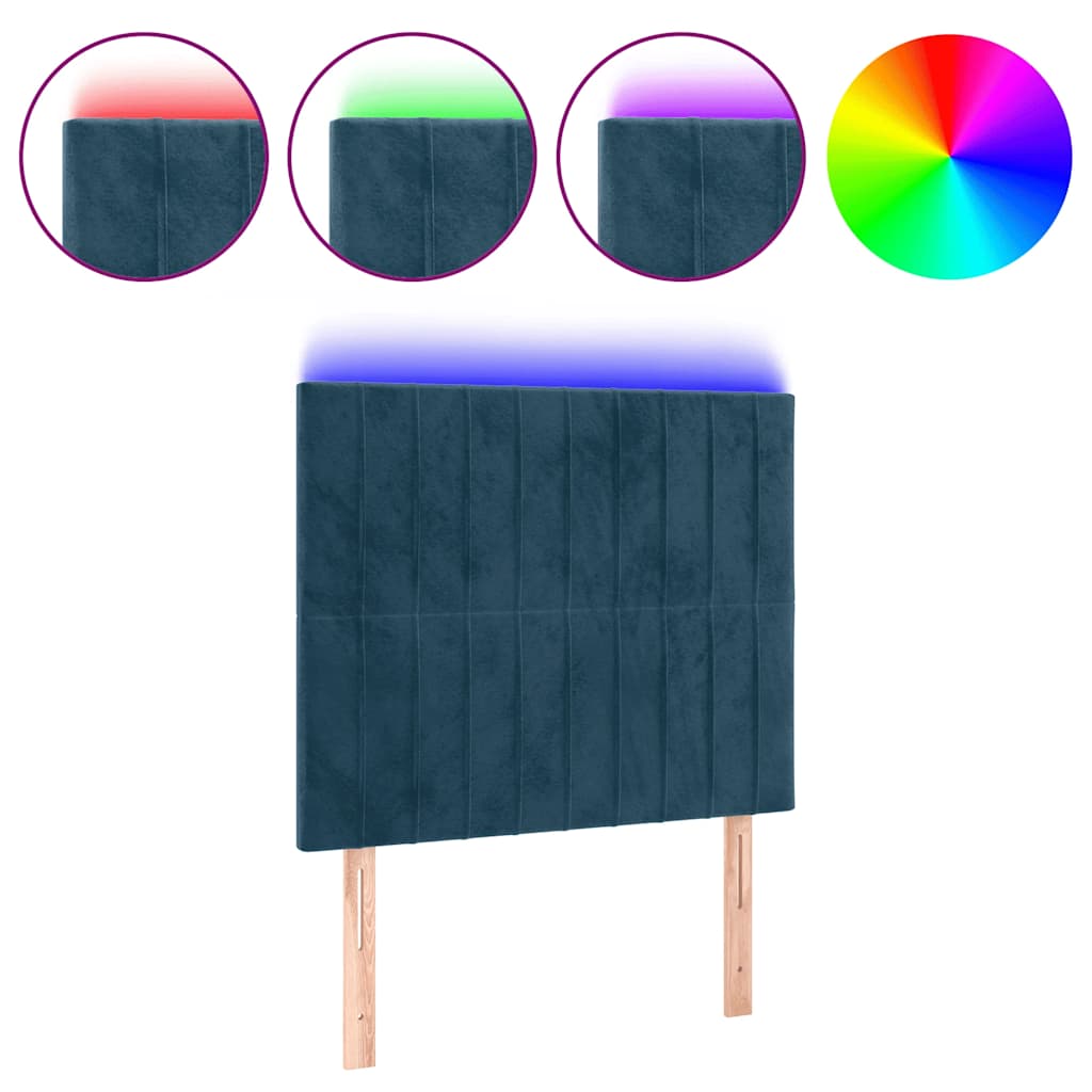 sengegavl med LED-lys 100x5x118/128 cm fløjl mørkeblå