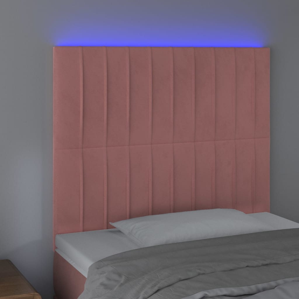 sengegavl med LED-lys 100x5x118/128 cm fløjl lyserød