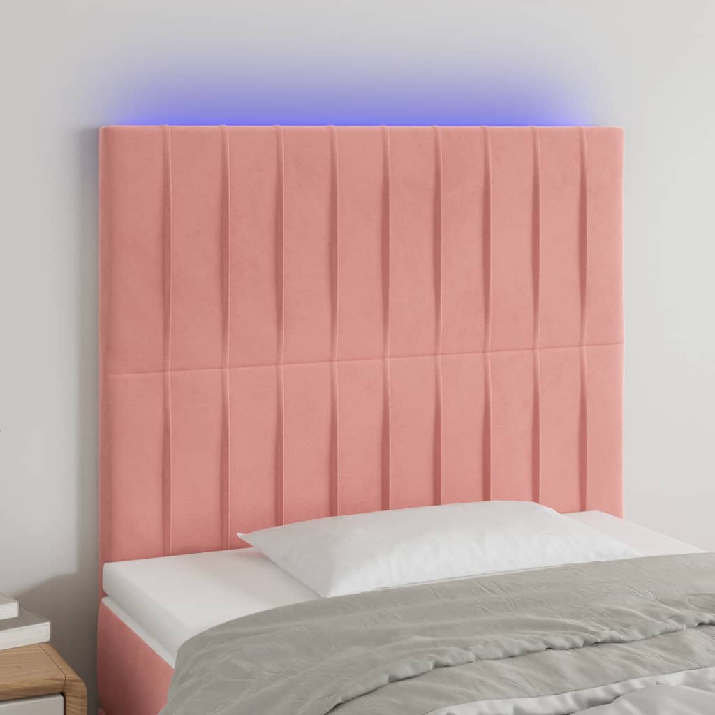 sengegavl med LED-lys 100x5x118/128 cm fløjl lyserød