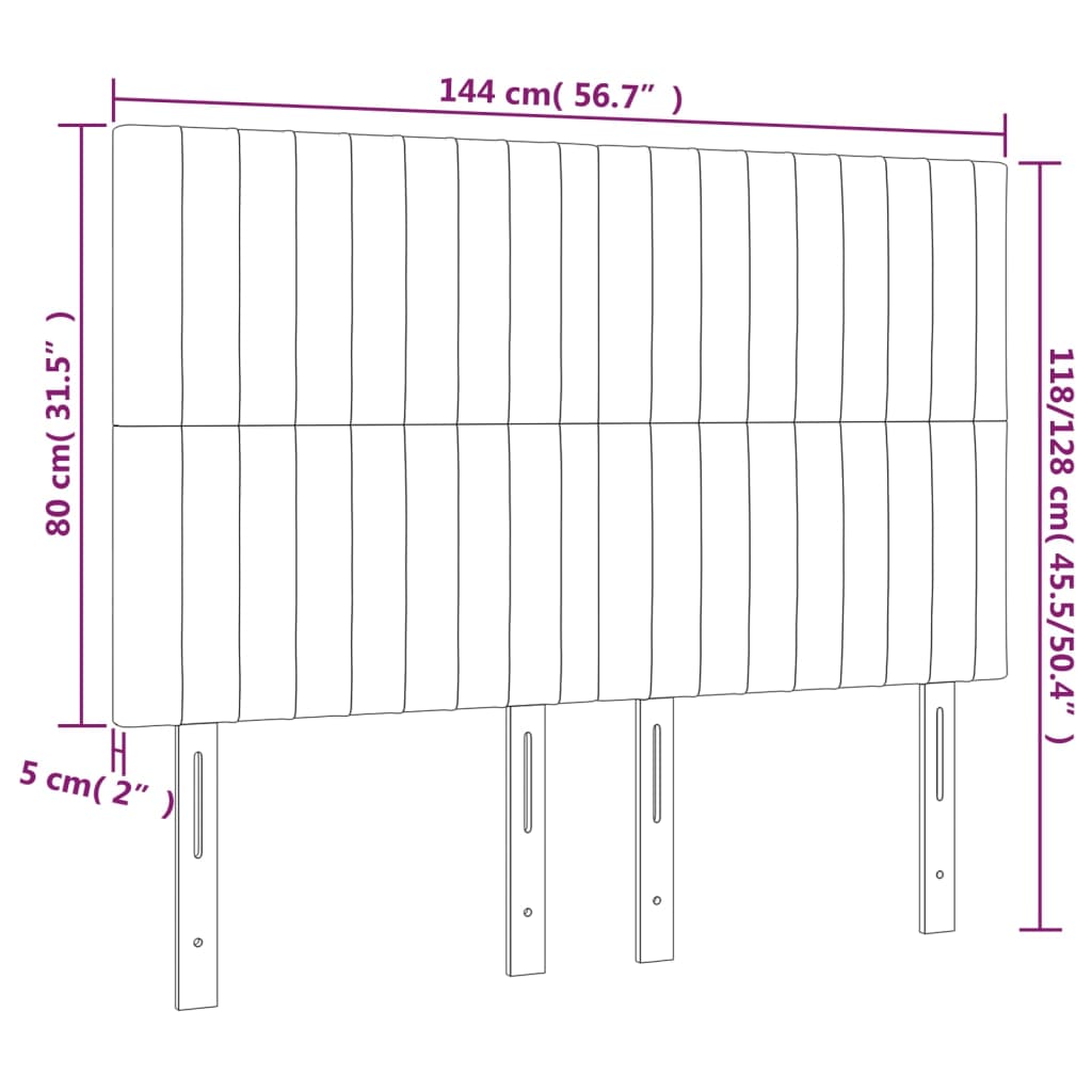 sengegavl med LED-lys 144x5x118/128 cm fløjl lysegrå