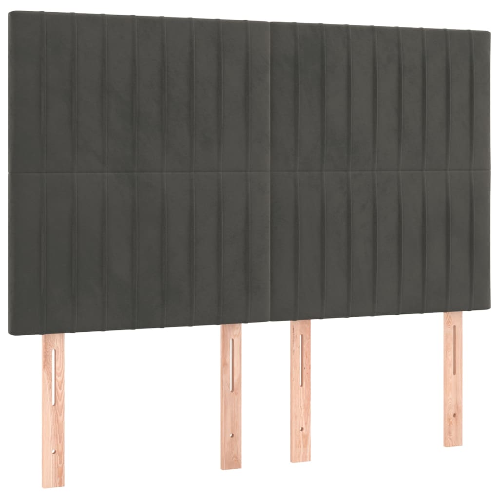 sengegavl med LED-lys 144x5x118/128 cm fløjl mørkegrå