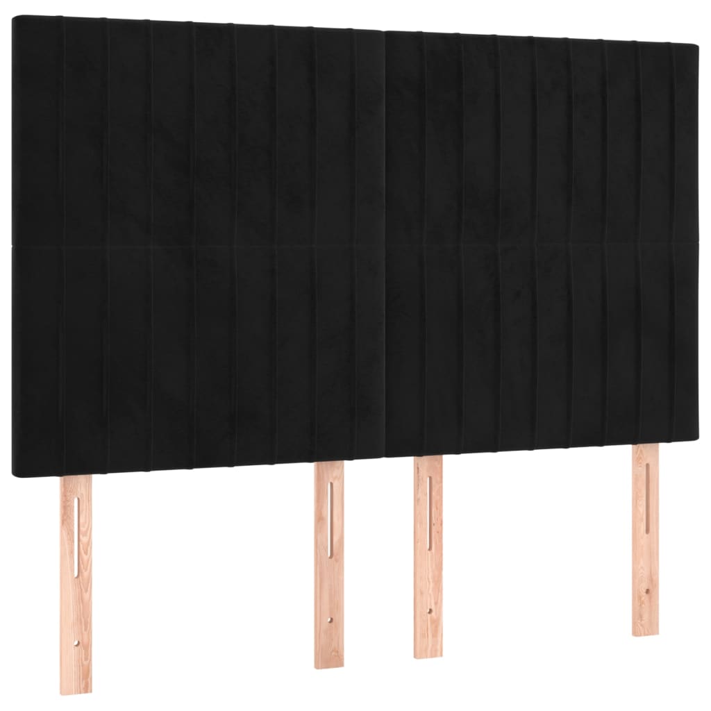 sengegavl med LED-lys 144x5x118/128 cm fløjl sort