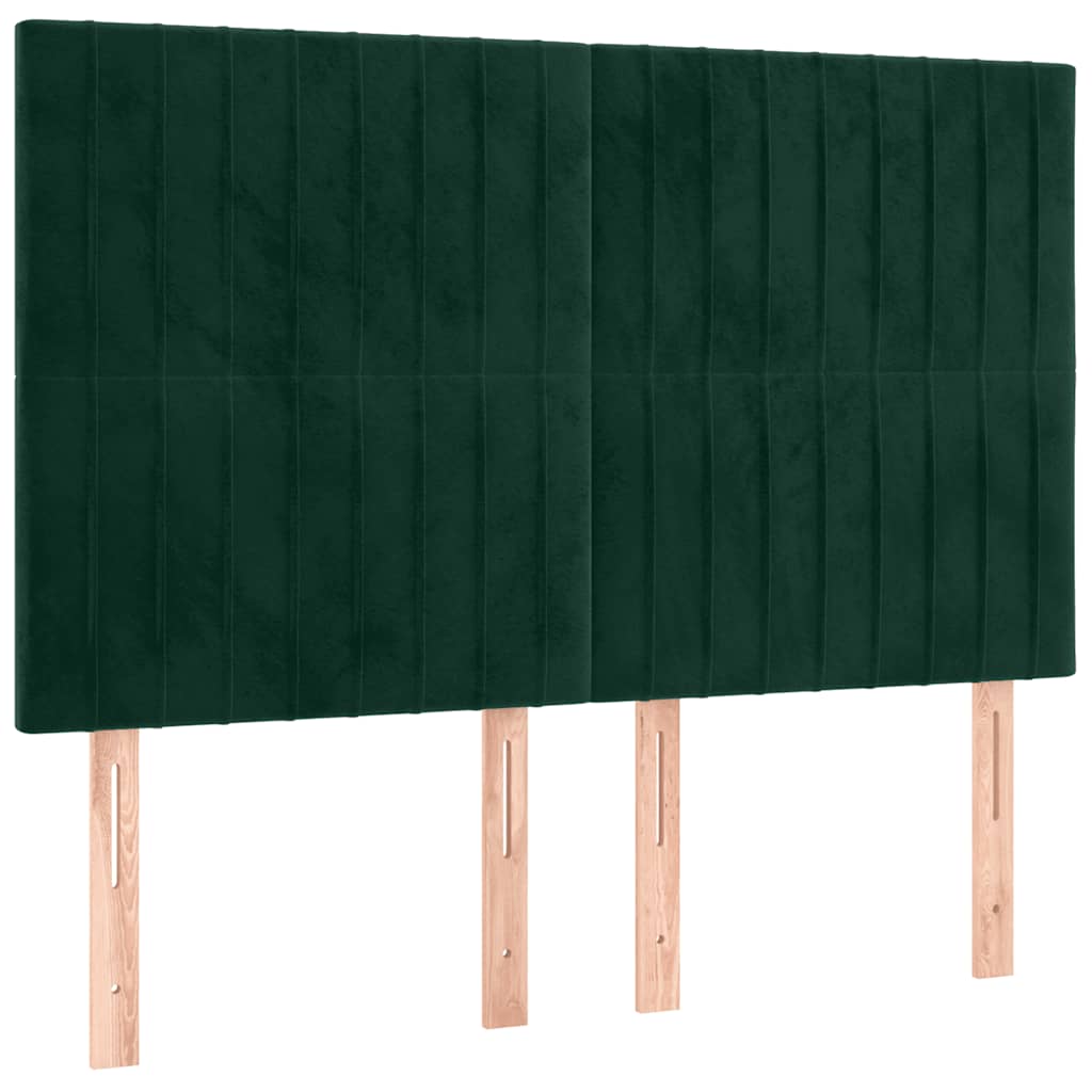 sengegavl med LED-lys 144x5x118/128 cm fløjl mørkegrøn