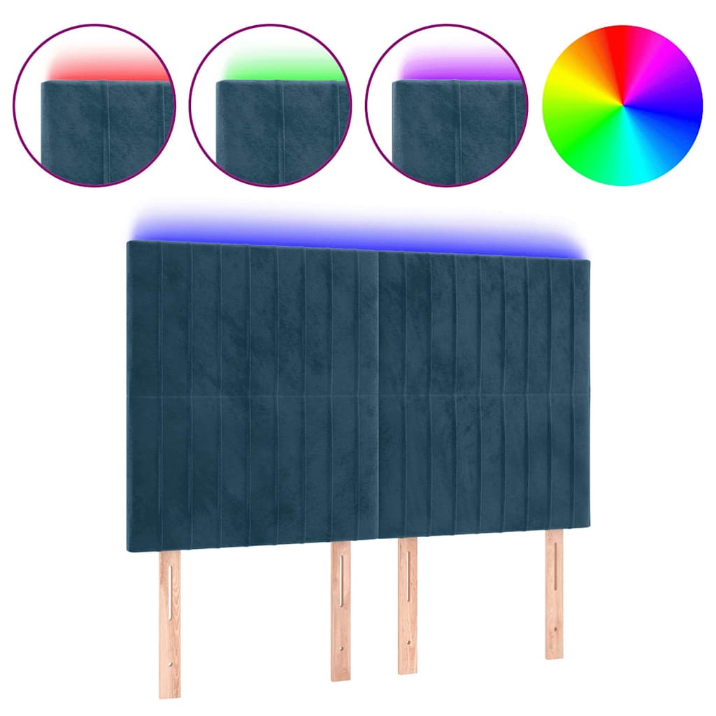 sengegavl med LED-lys 144x5x118/128 cm fløjl mørkeblå