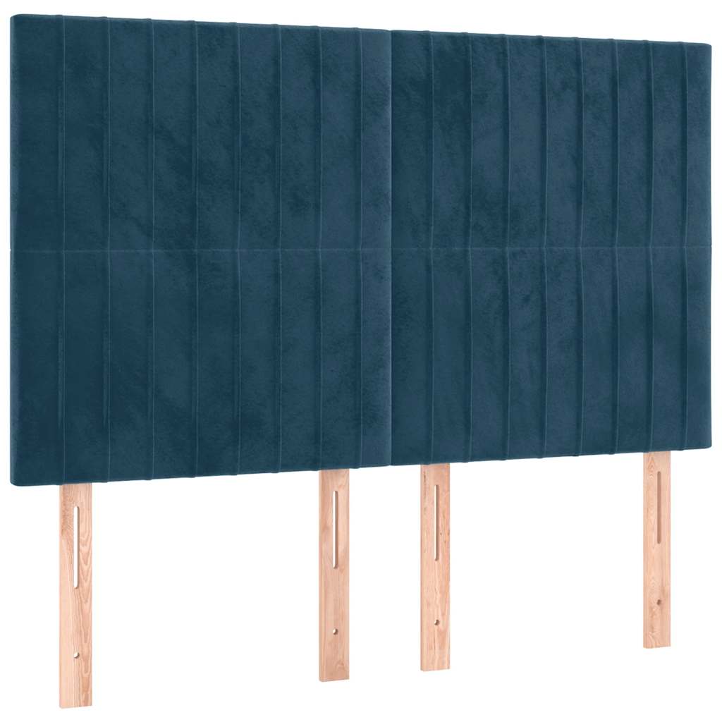 sengegavl med LED-lys 144x5x118/128 cm fløjl mørkeblå