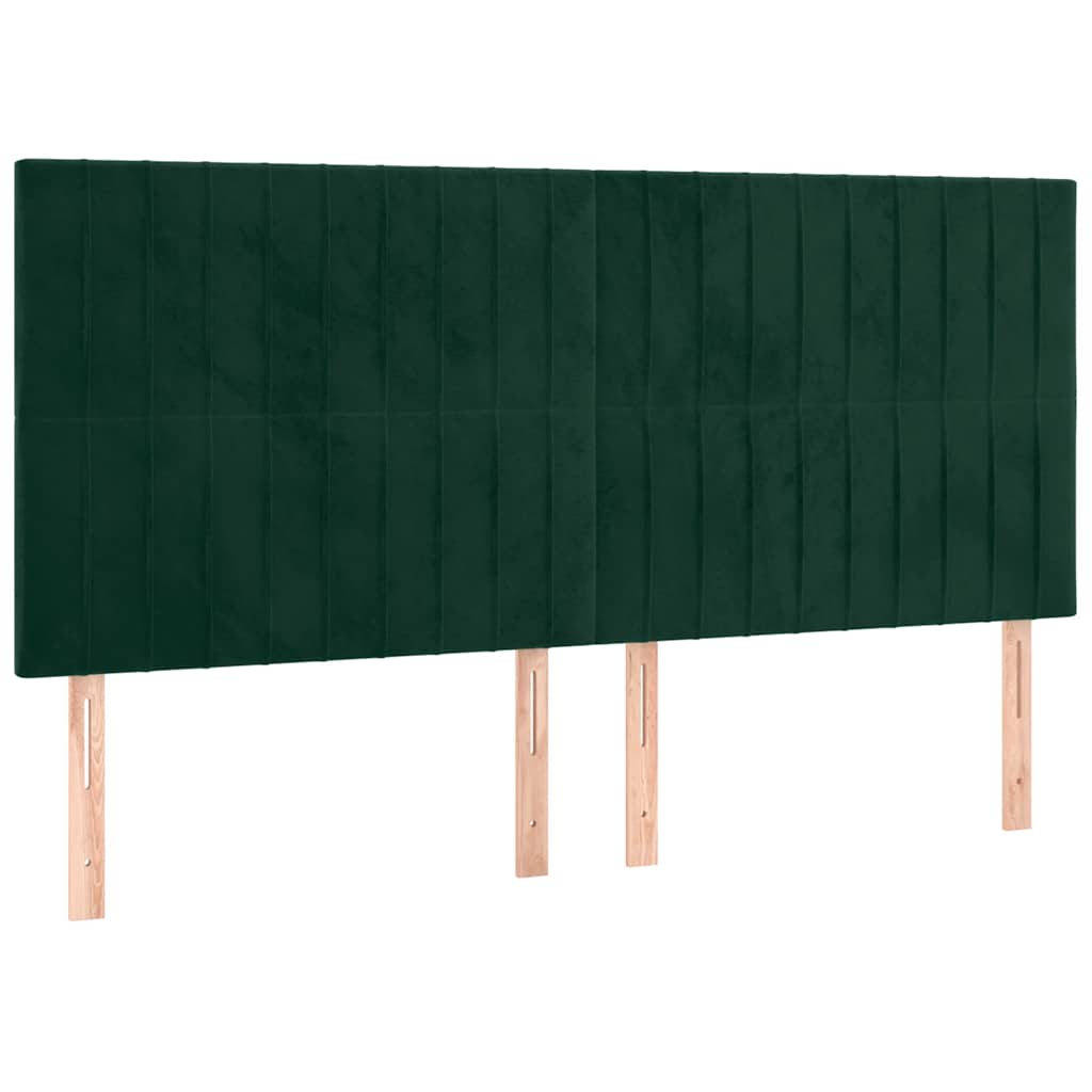 sengegavl med LED-lys 160x5x118/128 cm fløjl mørkegrøn